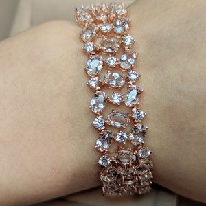 Oval Morganite and round cubic zirconia rose gold plated silver bracelet
